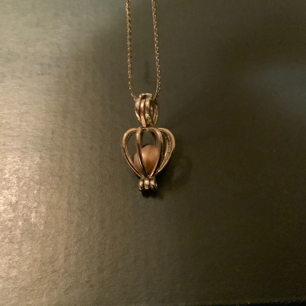 18K Gold Plated Necklace with Opening Cage Pendant with Pink Pearl (18”)
